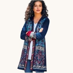 Soft Surroundings Lysa Embroidered Beaded Hooded Cardigan M